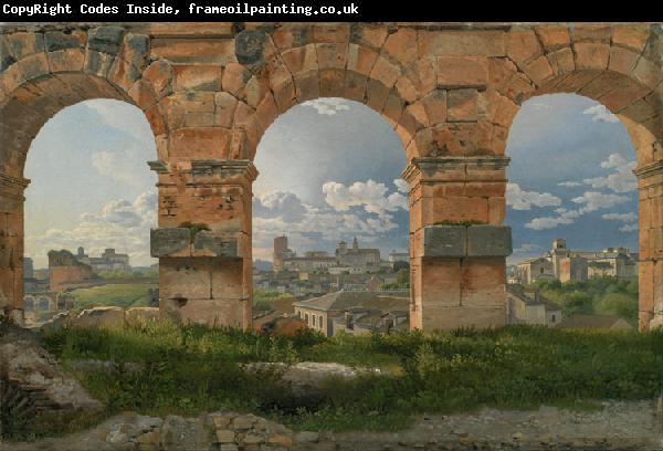 Christoffer Wilhelm Eckersberg View through three northwest arches of the Colosseum in Rome.Storm gathering over the city (mk09)